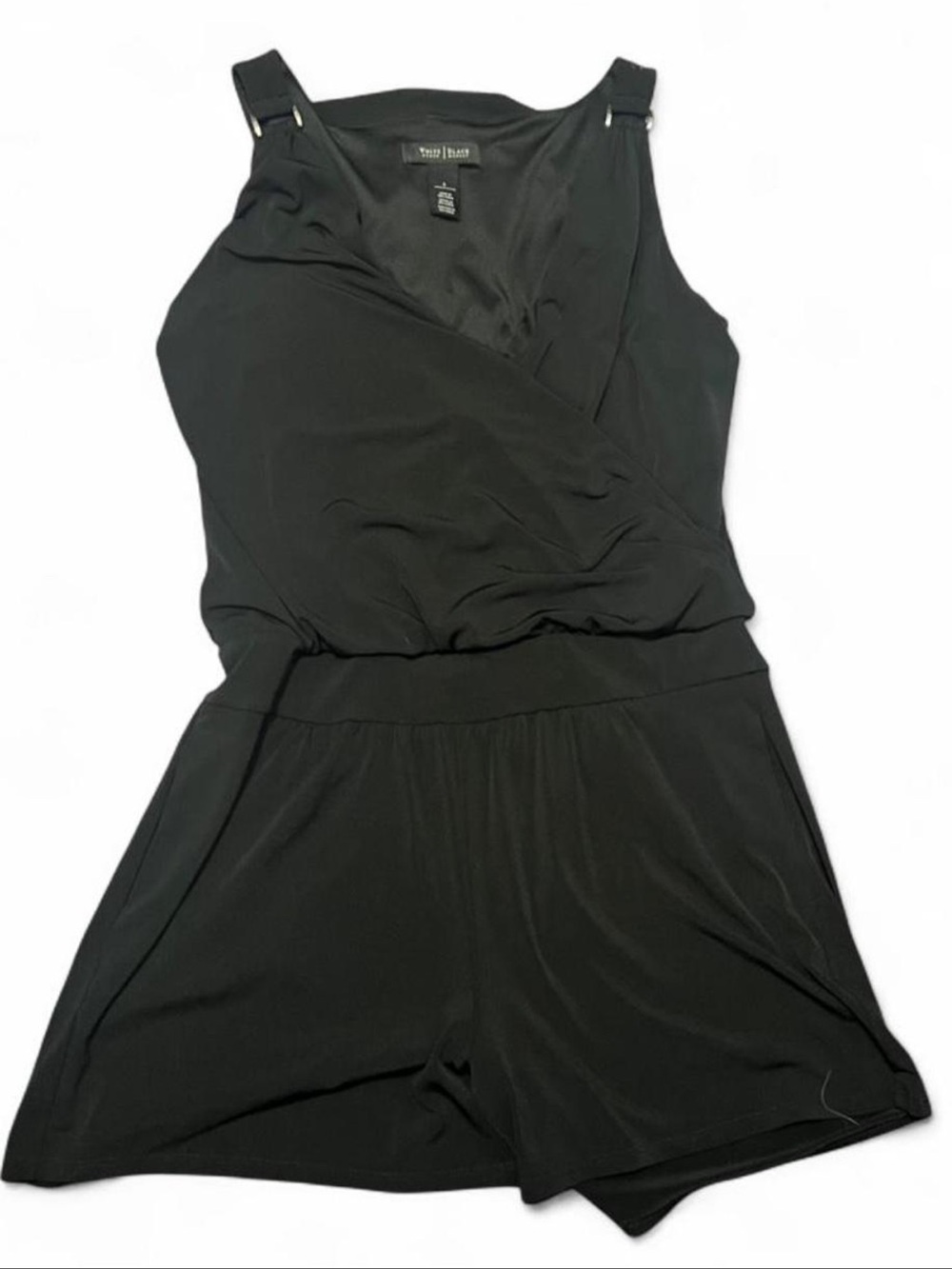 White House Black Market Black Sleeveless Romper - Pockets & Deep V cut